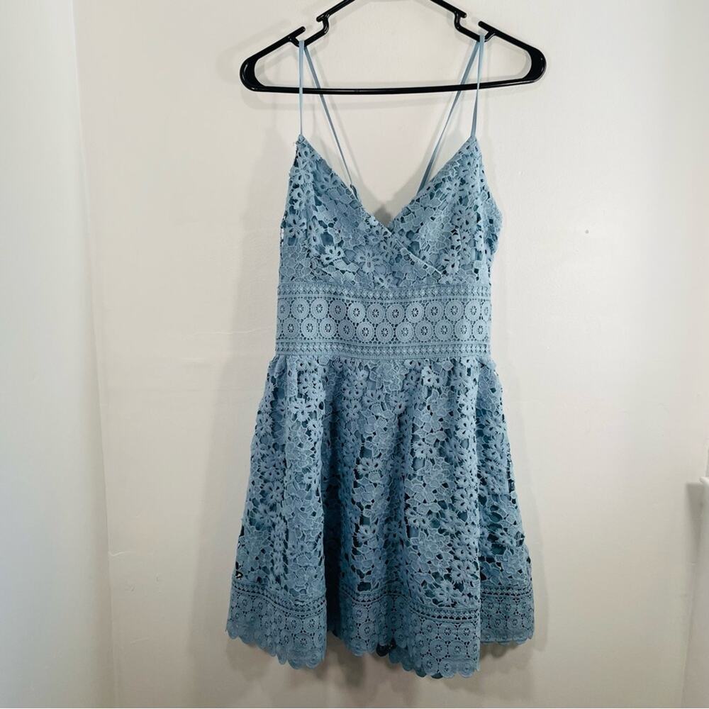 NWT J.O.A. Tobi Blue  Lave Fit and Flare Cross Back Dress Large New